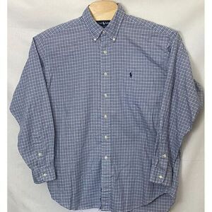 Polo Ralph Lauren Mens Shirt Blue Plaid‎ Check L Button Down Long Sleeve Blake